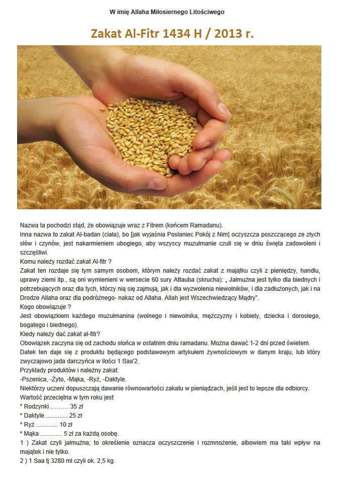 Zakat Al-Fitr 1434 H / 2013 r.