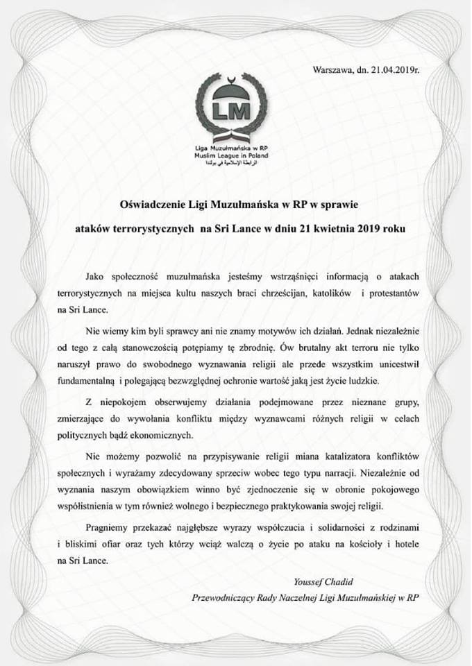 Oświadczenie w sprawie ataków terrorystycznych na Sri Lance 😢💔